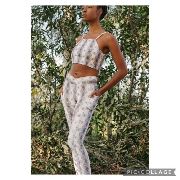 Wolven Argyle White Cossover Pocket Legging Size Small - Picture 3 of 16